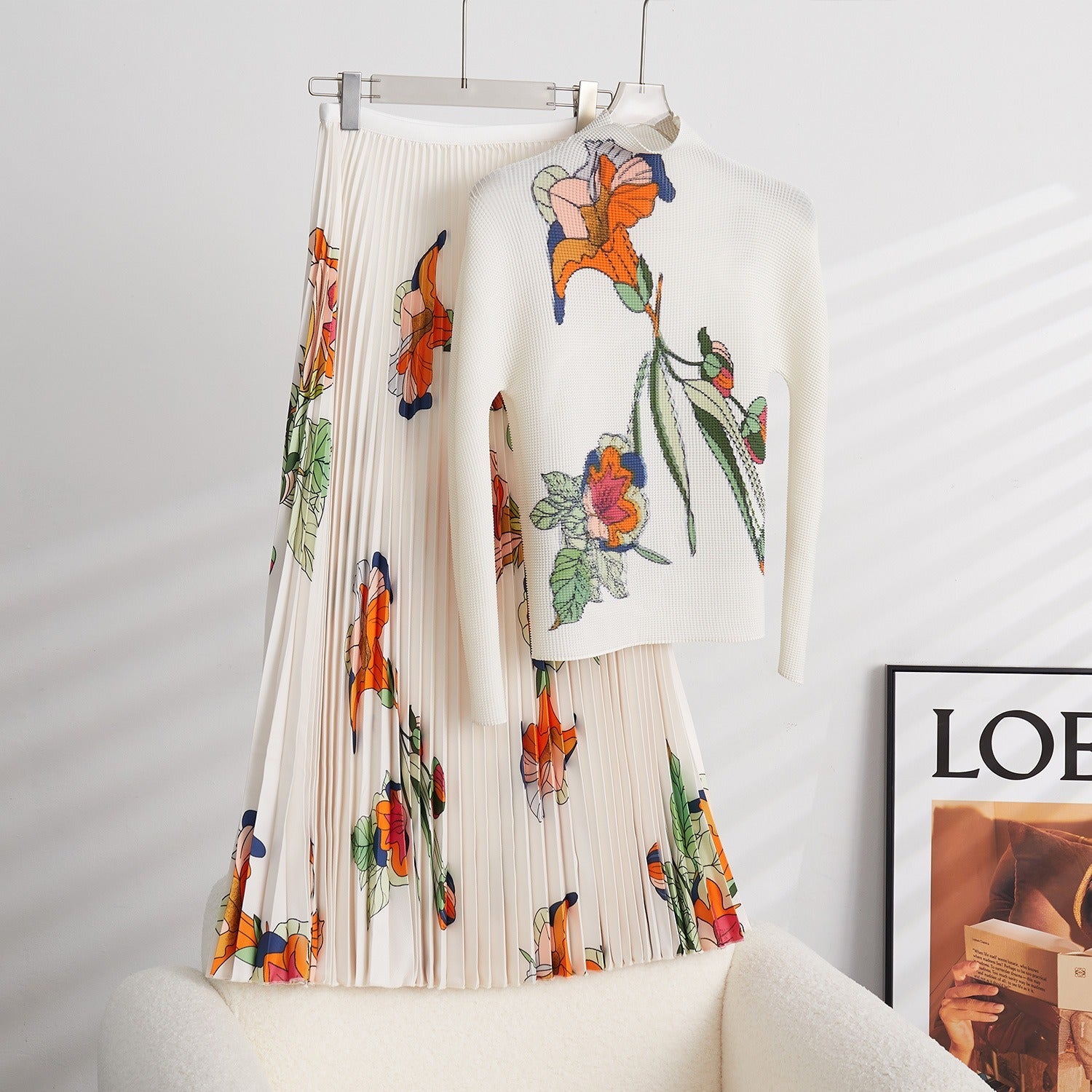 Ensemble 2 pièces jupe col rond haut menches longue jupe élastique - IRRESISTIBLE