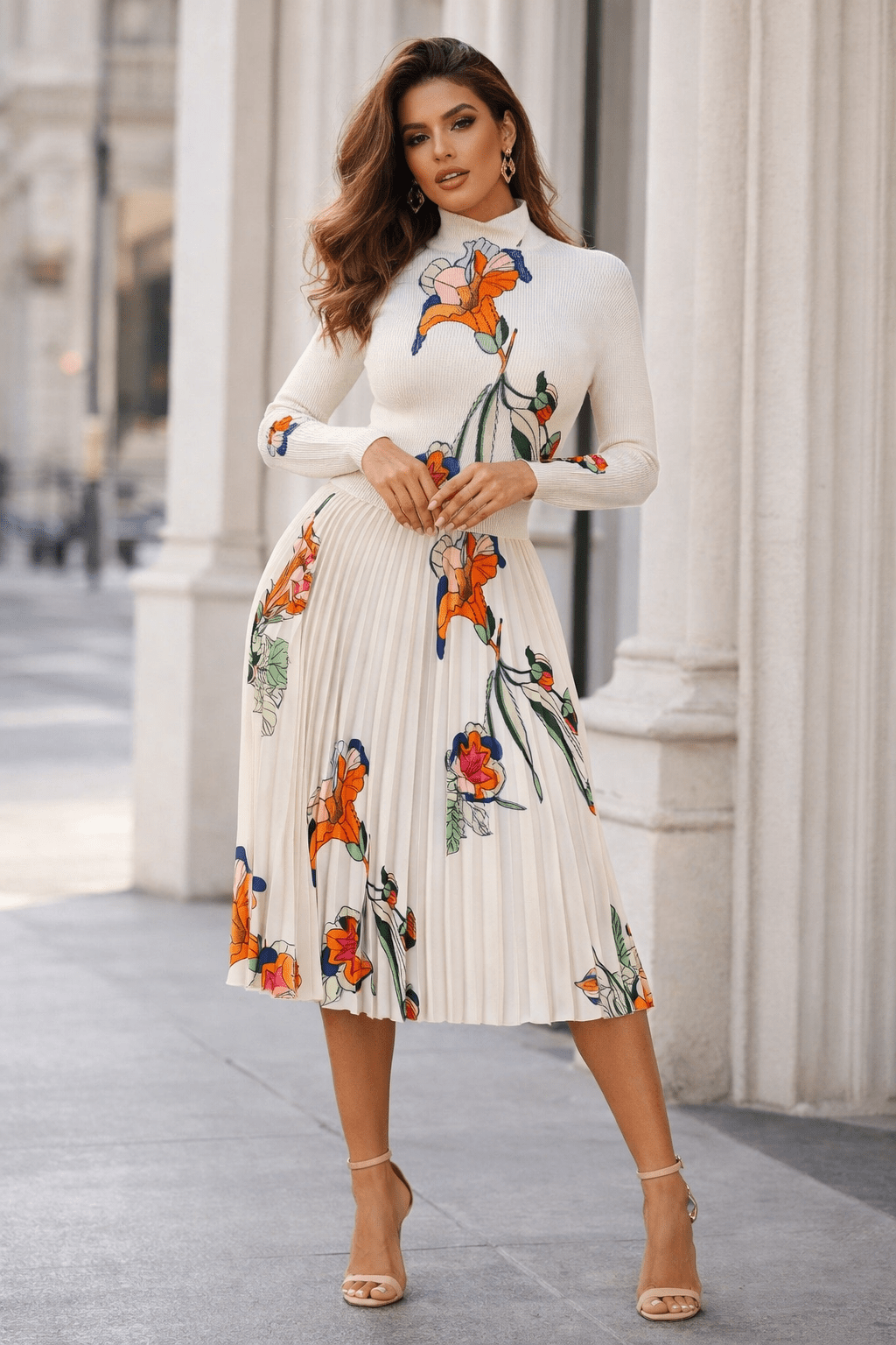 Ensemble 2 pièces jupe col rond haut menches longue jupe élastique - IRRESISTIBLE